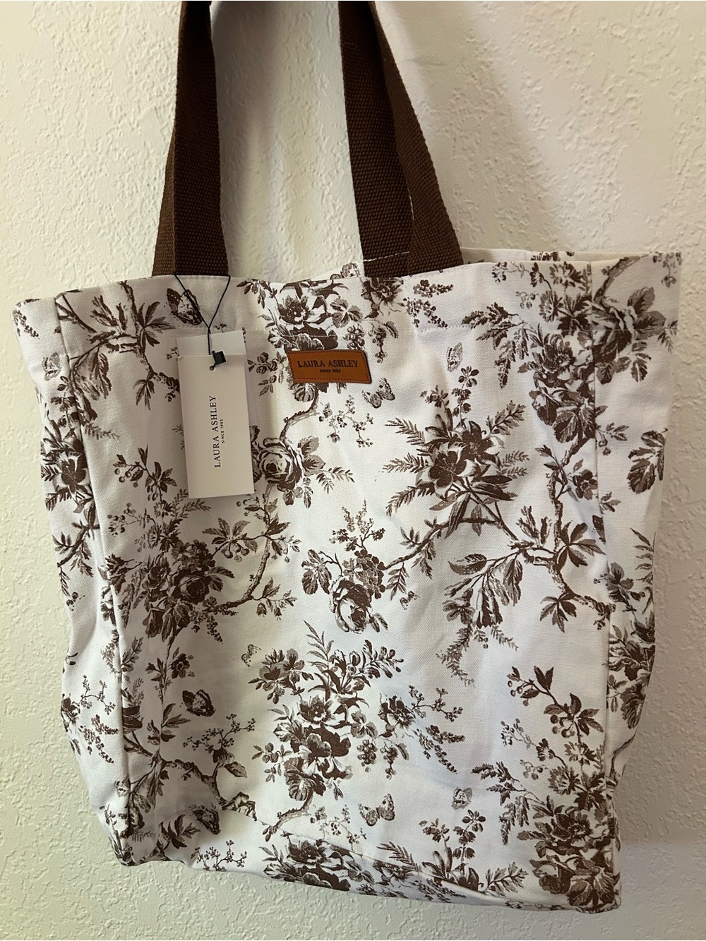 NEW Laura Ashley Brown Floral Cotton Canvas Tote Bag